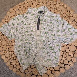 Leafy Green and Blue Patterned Crop Top